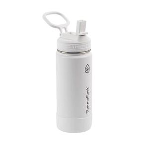 🤍 ThermoFlask 16oz Water Bottle – White – Straw Lid